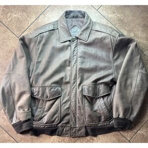 Vintage Roundtree & Yorke Men's Brown Genuine Leather Bomber Jacket Lrge Aviator